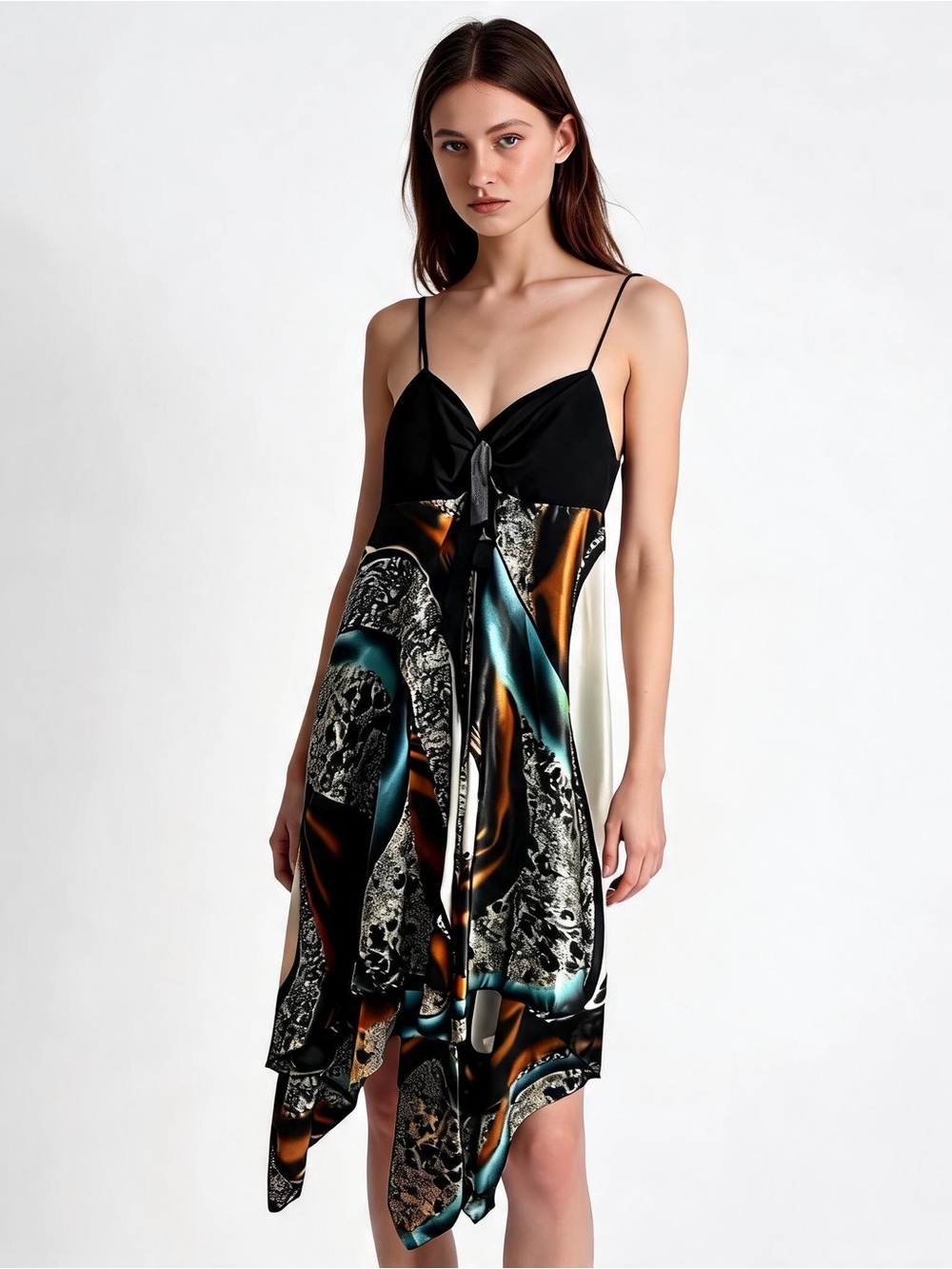 Elegant Asymmetrical Black and Multicolor Dress